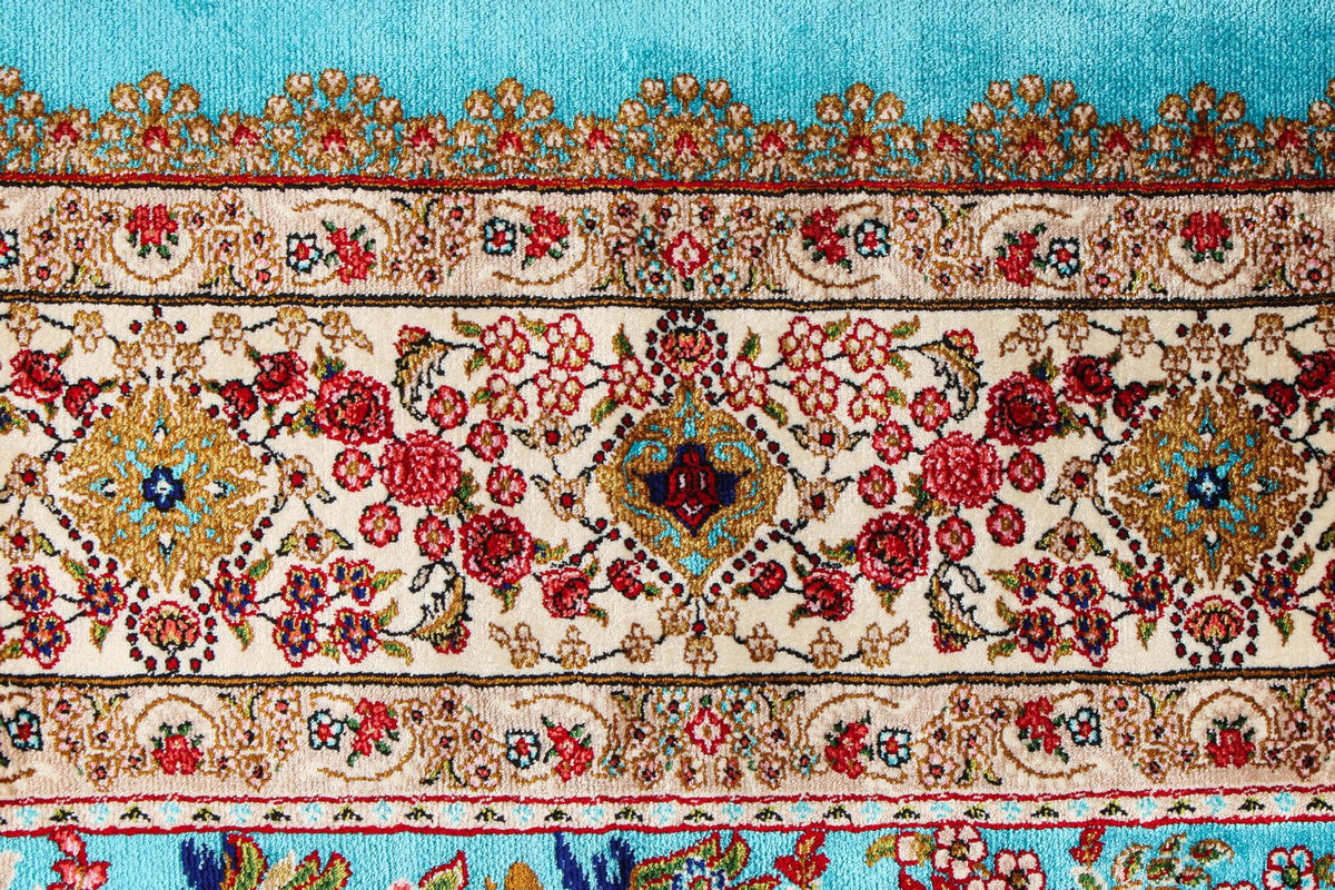 3x5 Blue and Ivory Turkish Silk Rug