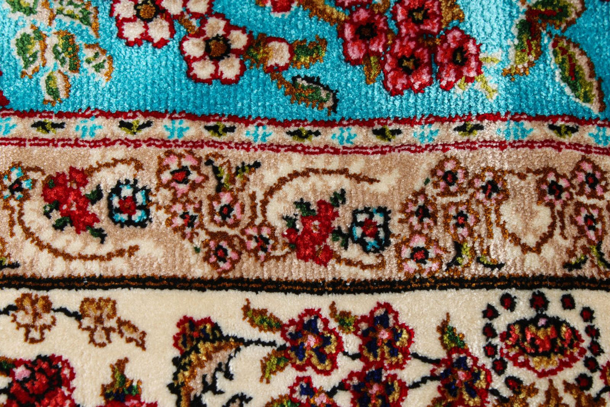 3x5 Blue and Ivory Turkish Silk Rug