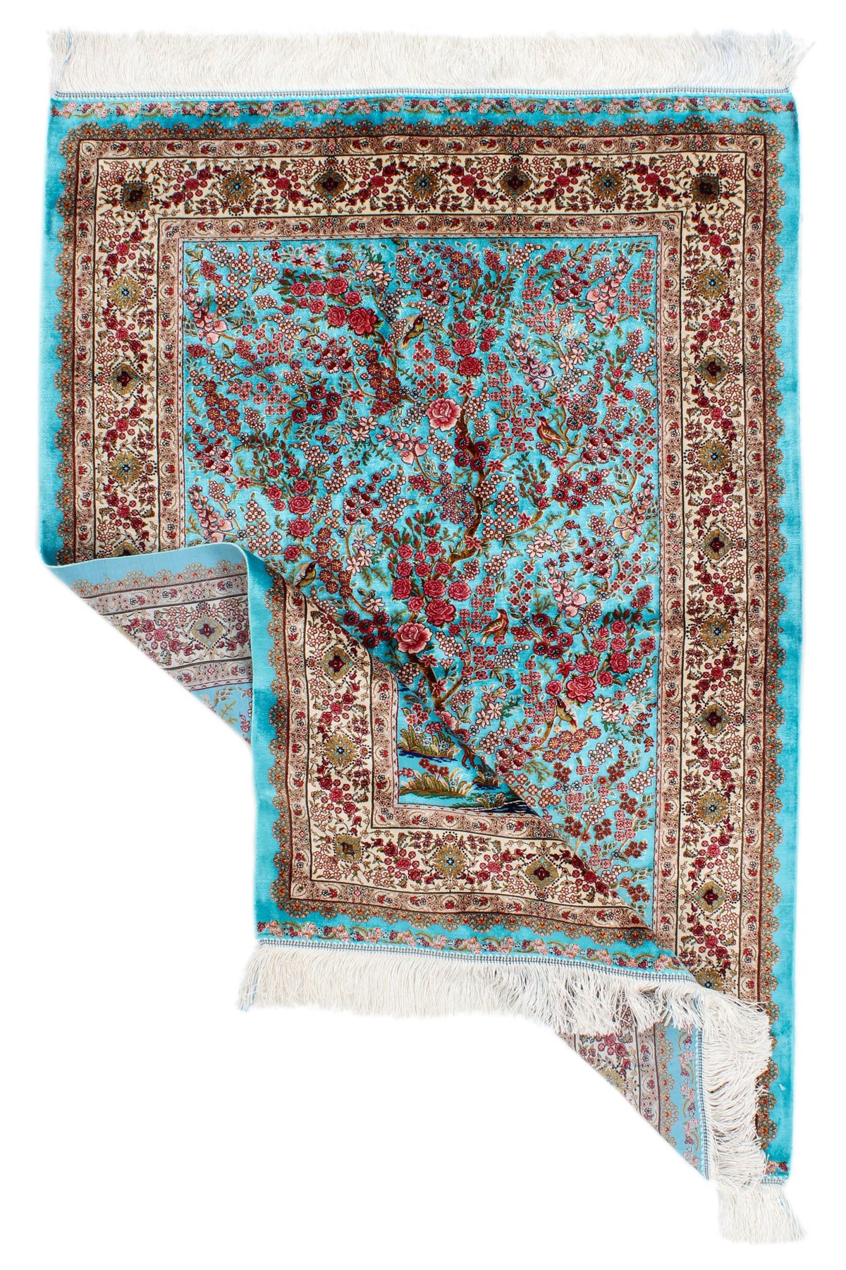 3x5 Blue and Ivory Turkish Silk Rug