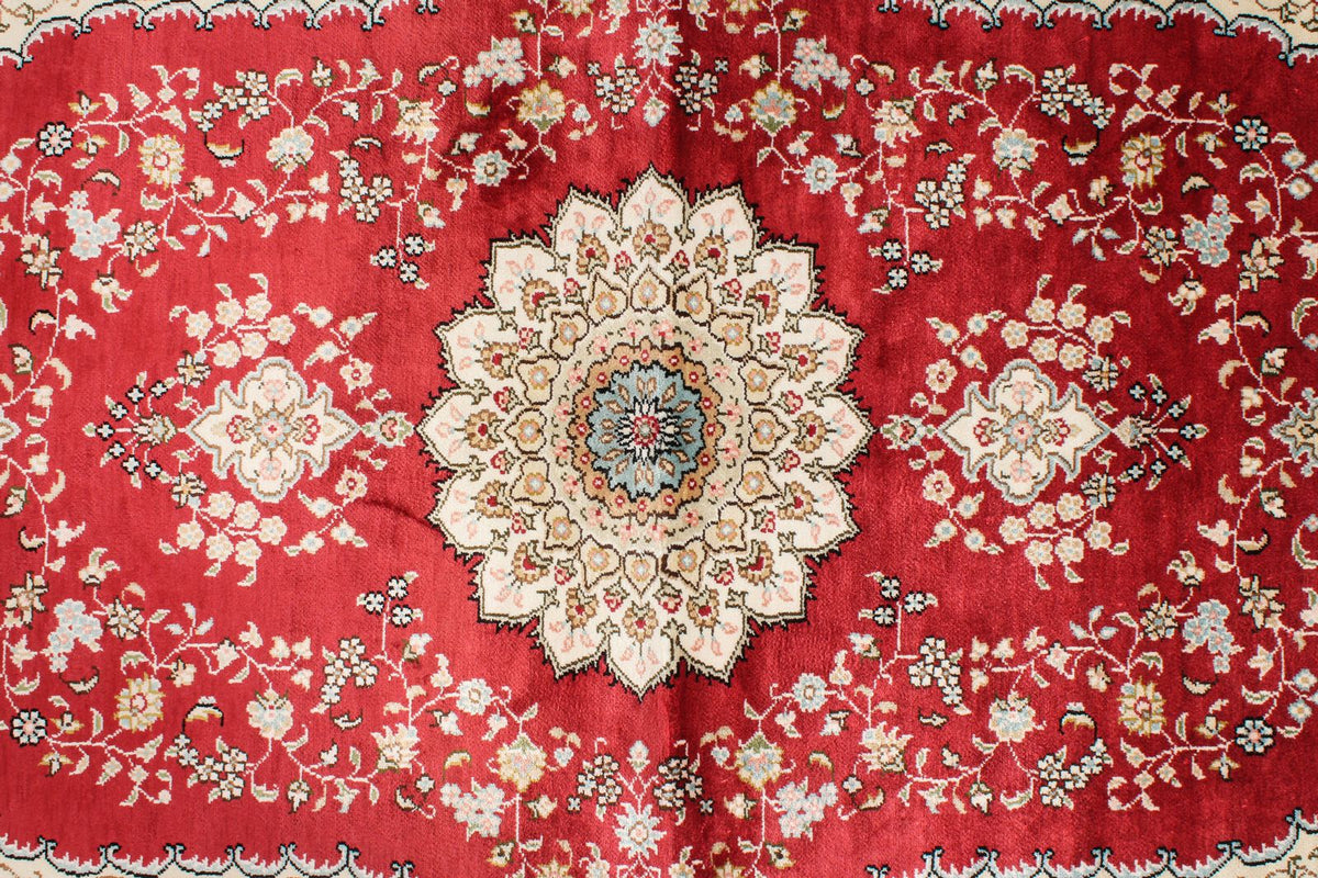 3x5 Red and Ivory Turkish Silk Rug