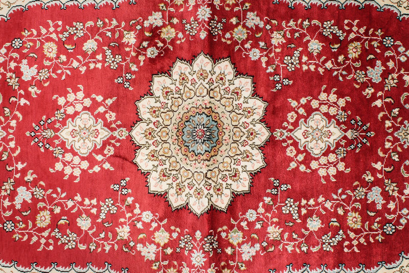 3x5 Red and Ivory Turkish Silk Rug