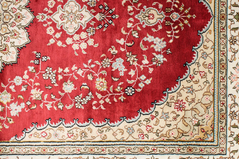 3x5 Red and Ivory Turkish Silk Rug