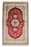 3x5 Red and Ivory Turkish Silk Rug