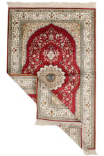 3x5 Red and Ivory Turkish Silk Rug