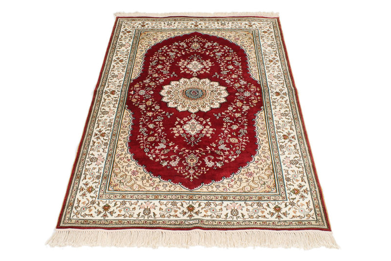 3x5 Red and Ivory Turkish Silk Rug