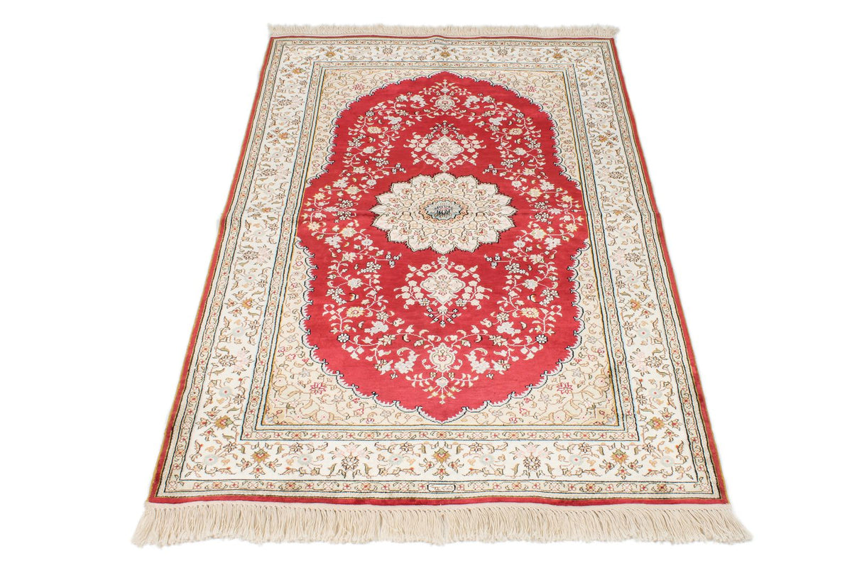 3x5 Red and Ivory Turkish Silk Rug