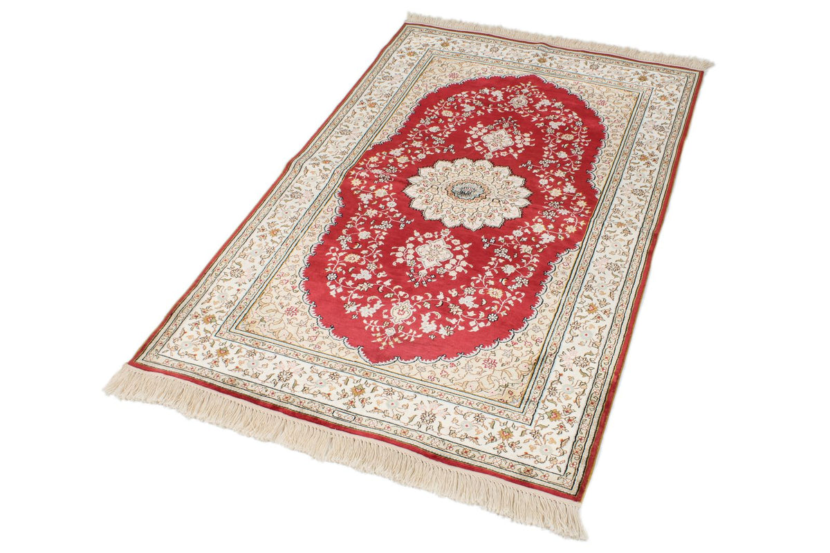 3x5 Red and Ivory Turkish Silk Rug