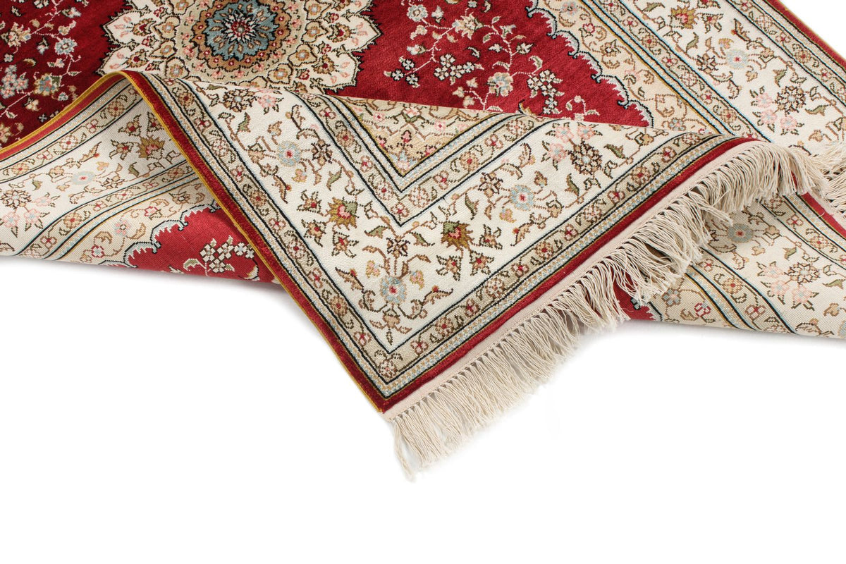 3x5 Red and Ivory Turkish Silk Rug