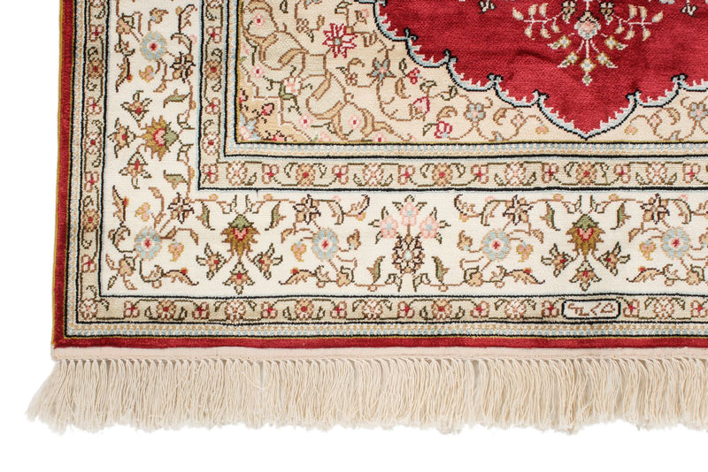 3x5 Red and Ivory Turkish Silk Rug