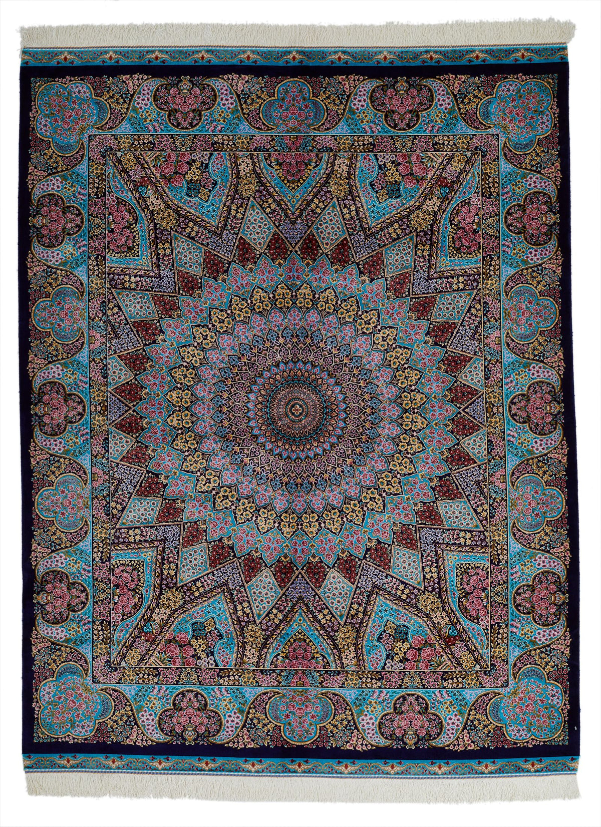 5x7 Navy and Blue Turkish Silk Rug