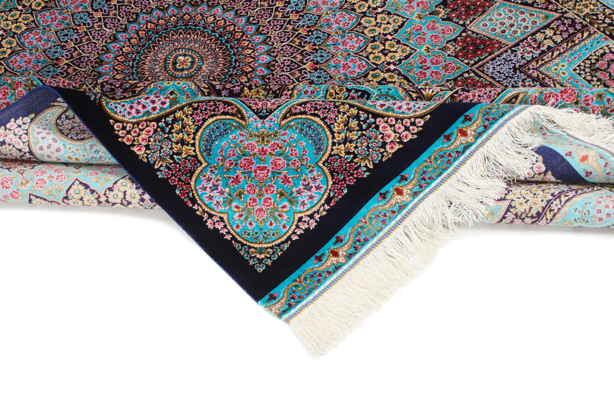 5x7 Navy and Blue Turkish Silk Rug
