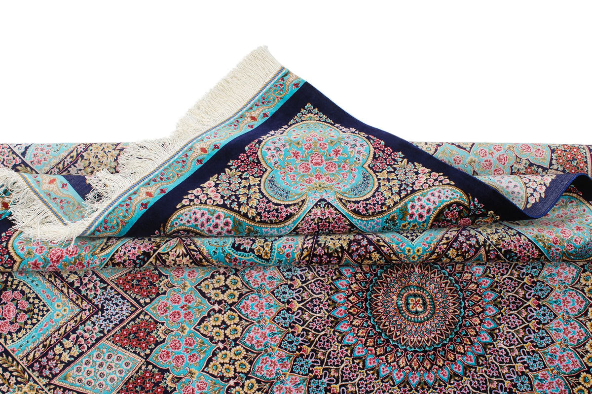 5x7 Navy and Blue Turkish Silk Rug