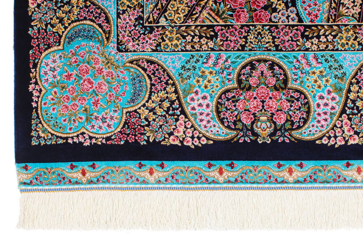 5x7 Navy and Blue Turkish Silk Rug