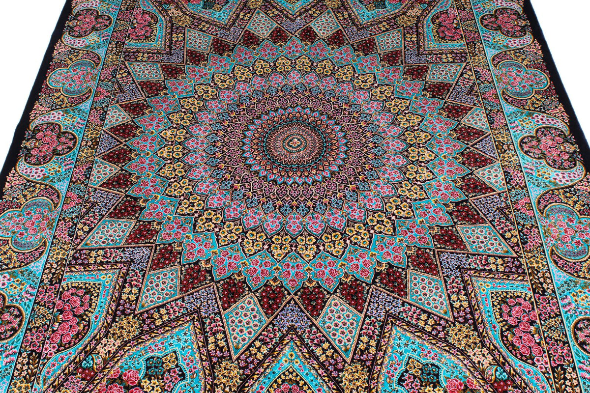 5x7 Navy and Blue Turkish Silk Rug