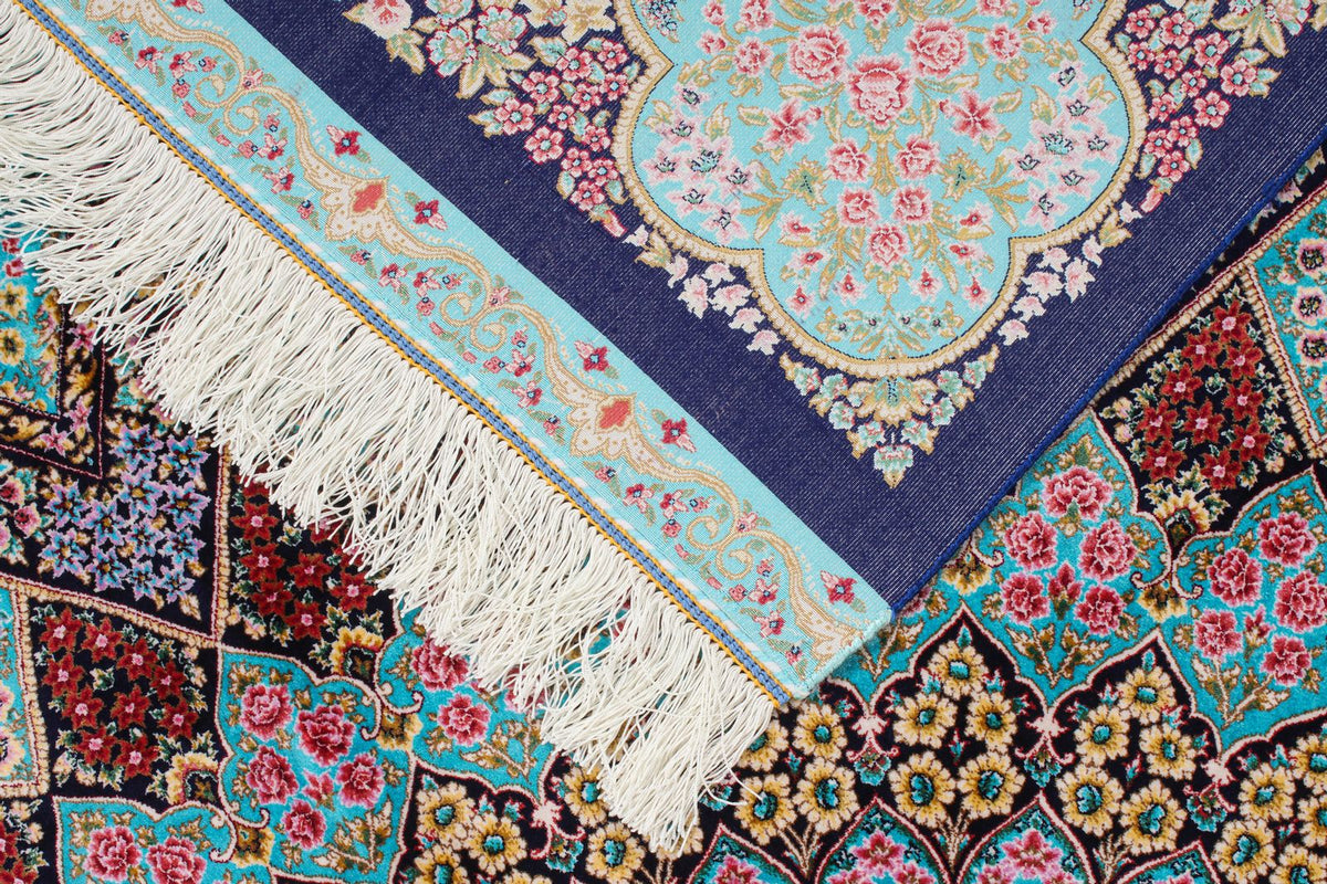 5x7 Navy and Blue Turkish Silk Rug