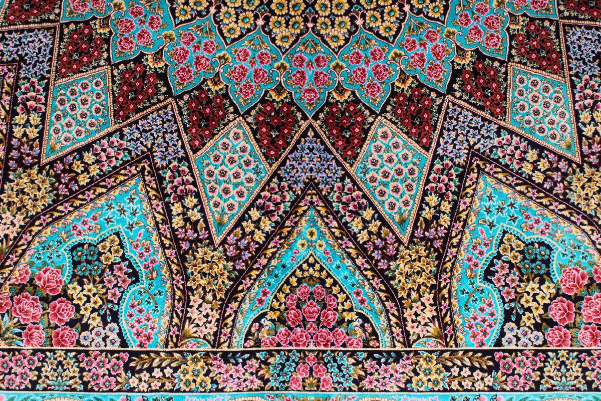 5x7 Navy and Blue Turkish Silk Rug