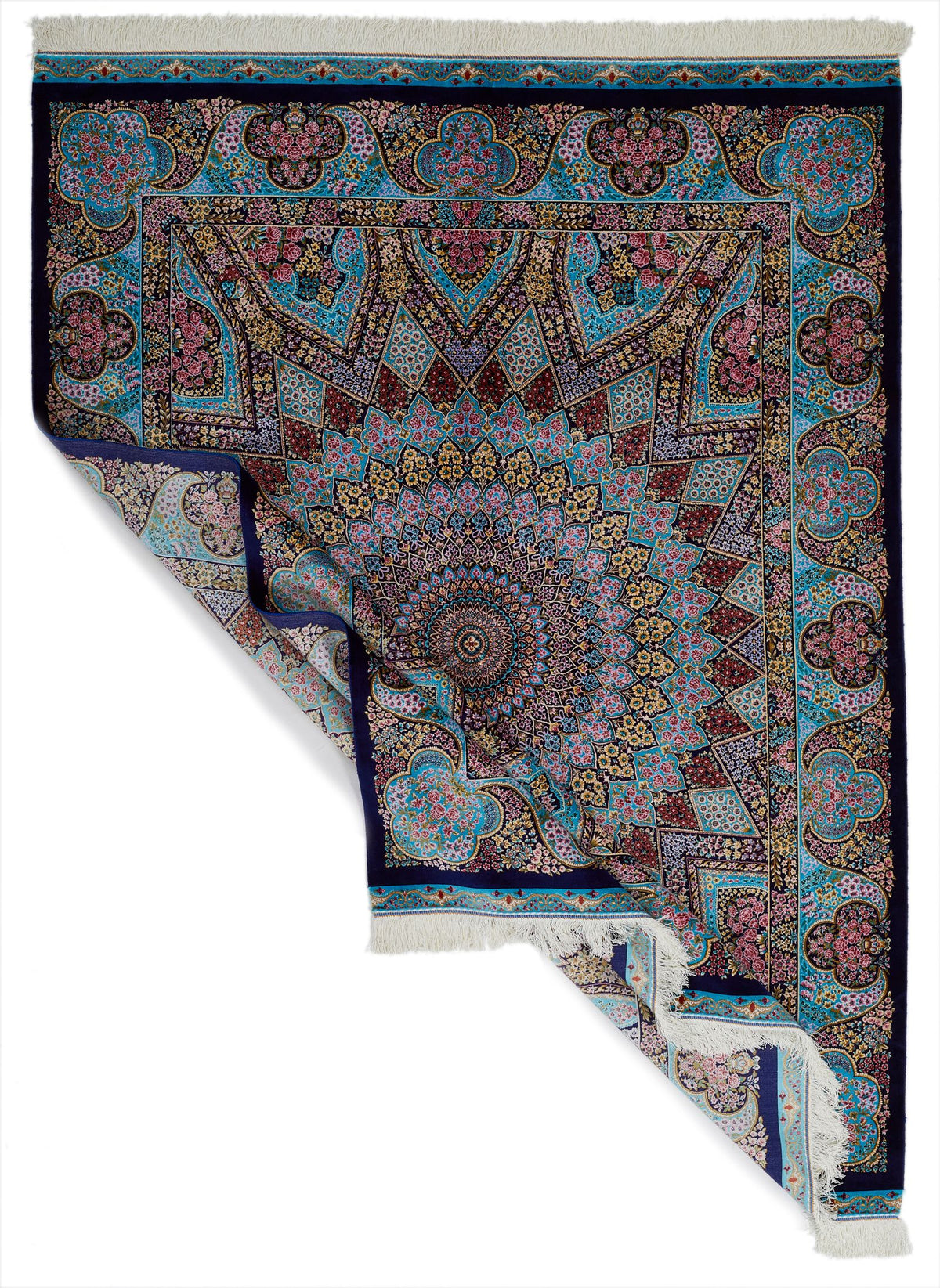 5x7 Navy and Blue Turkish Silk Rug