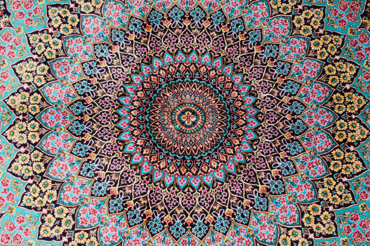 5x7 Navy and Blue Turkish Silk Rug
