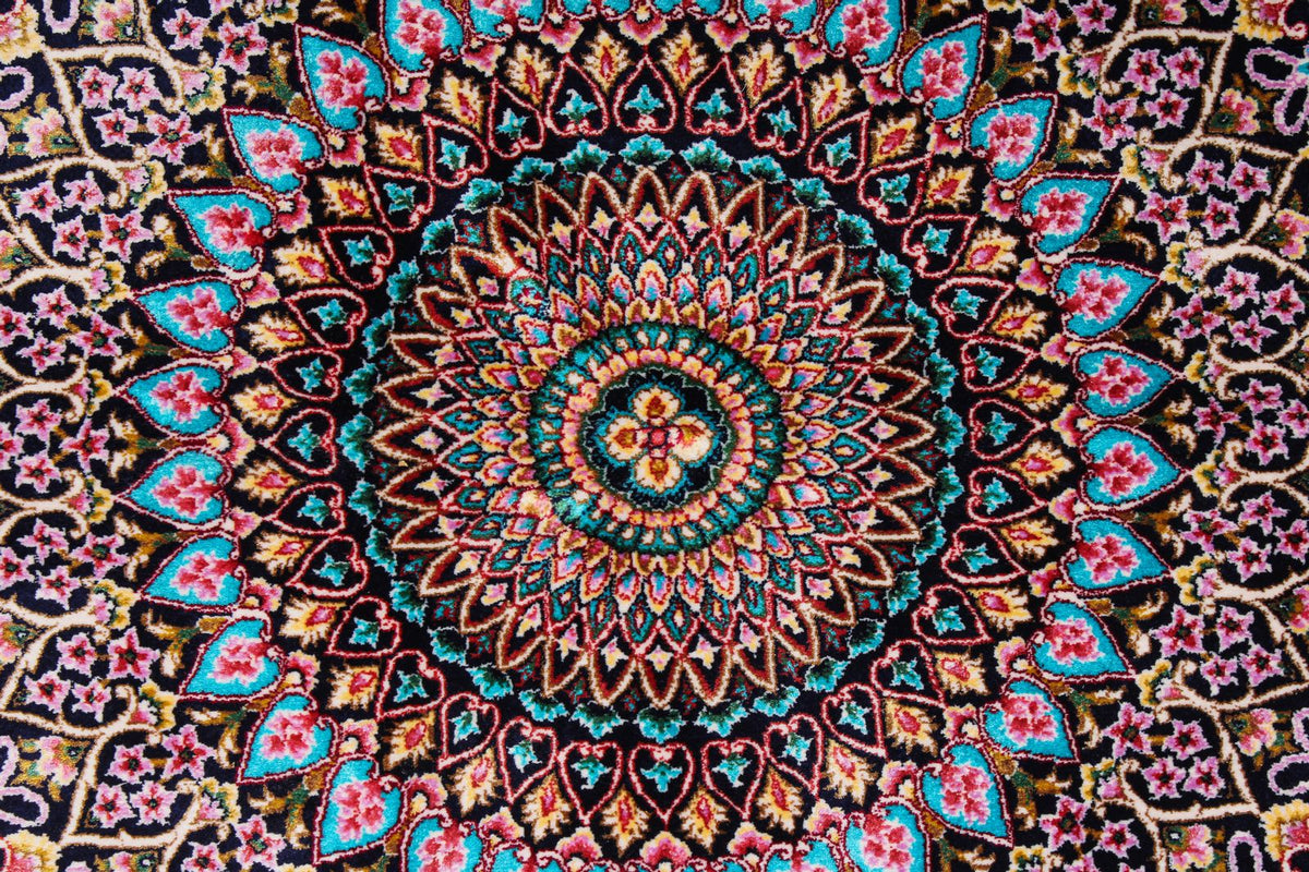 5x7 Navy and Blue Turkish Silk Rug