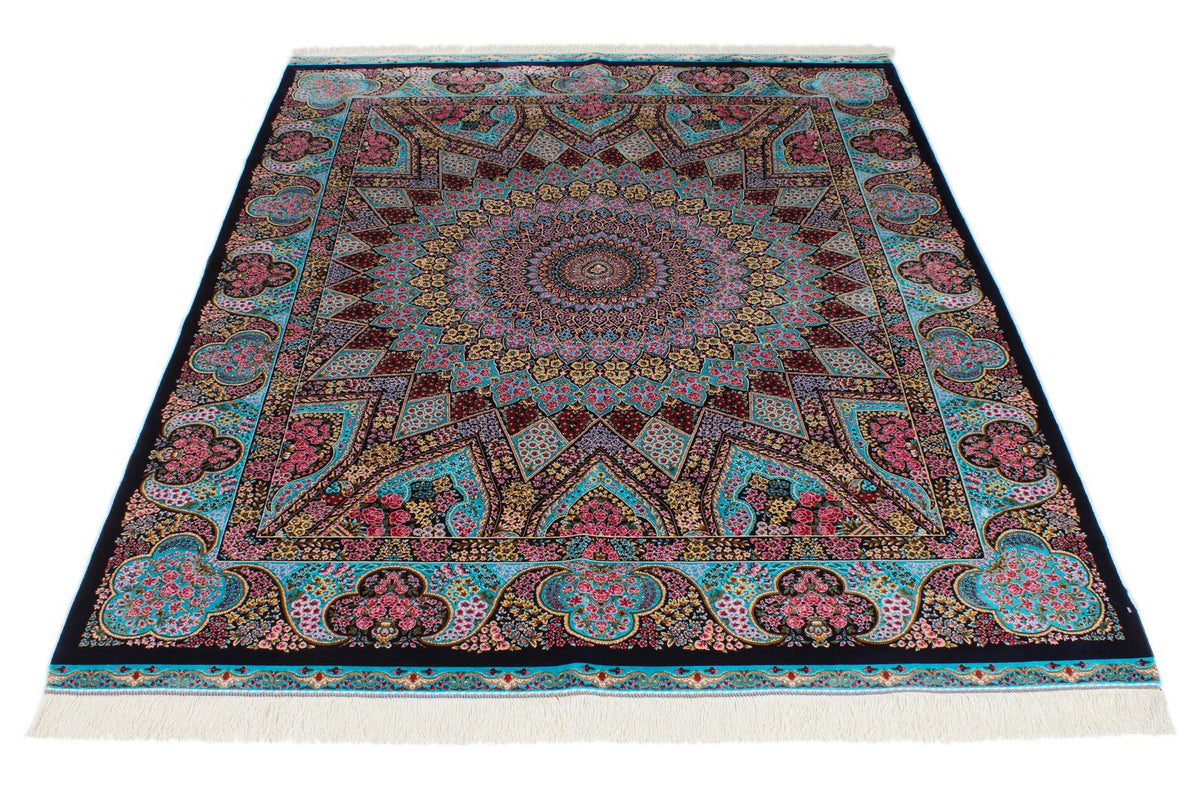 5x7 Navy and Blue Turkish Silk Rug