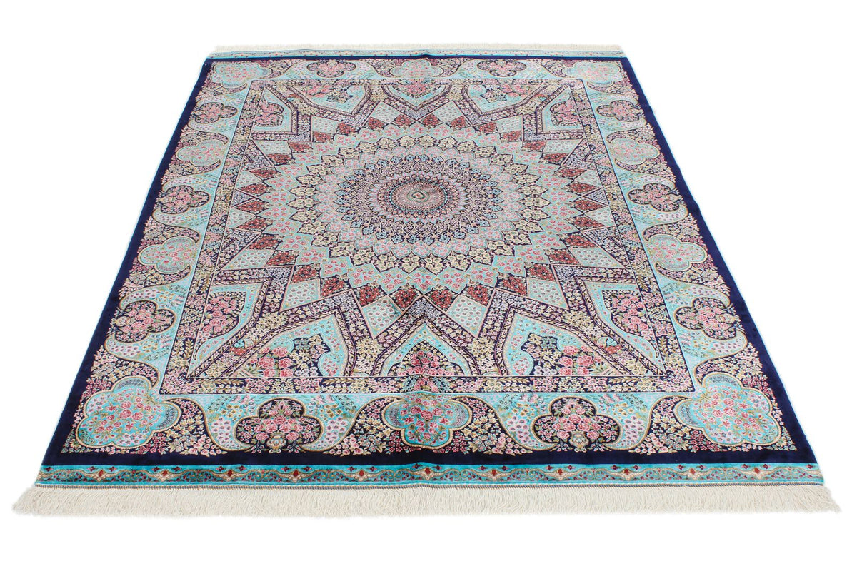 5x7 Navy and Blue Turkish Silk Rug