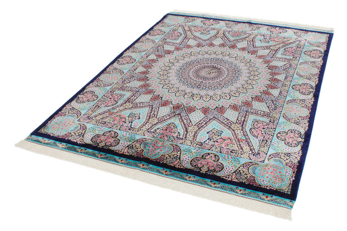 5x7 Navy and Blue Turkish Silk Rug