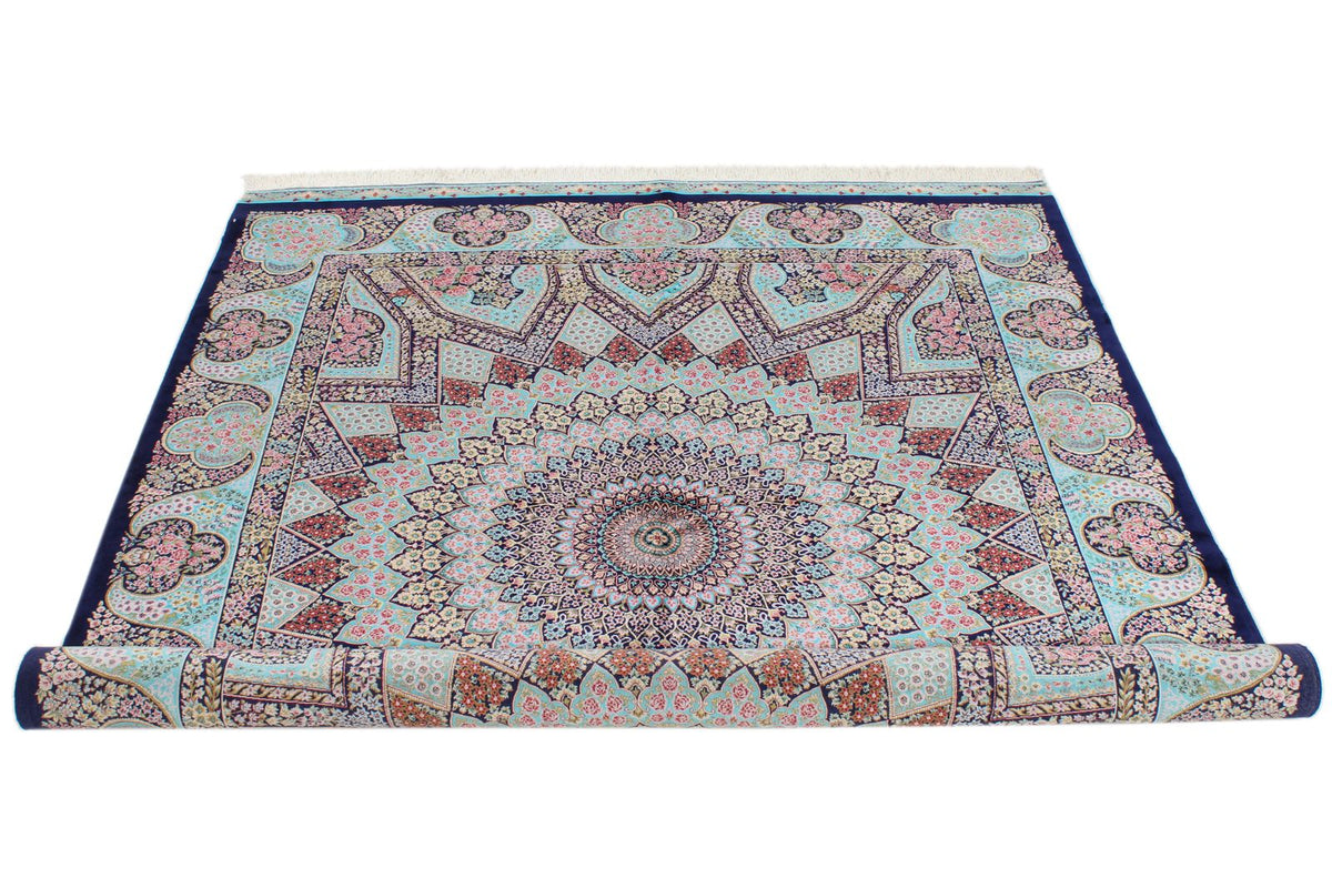 5x7 Navy and Blue Turkish Silk Rug