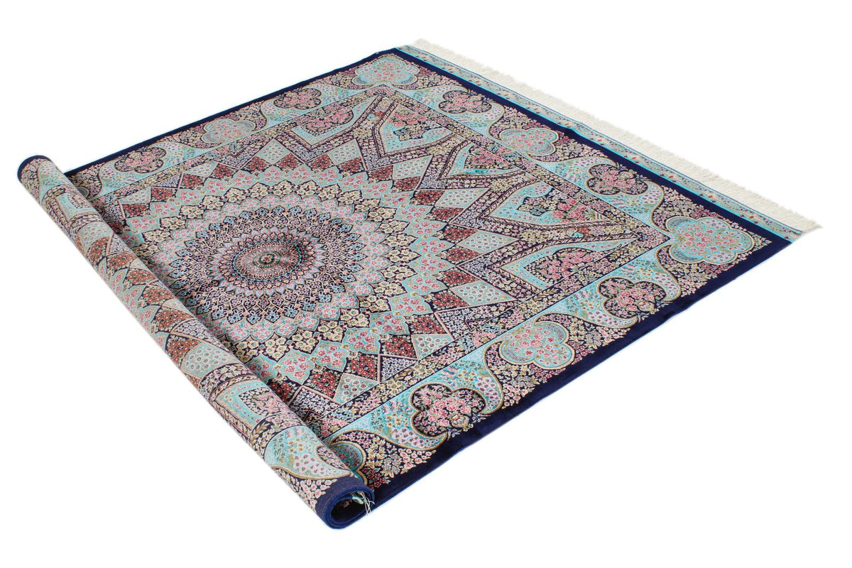 5x7 Navy and Blue Turkish Silk Rug
