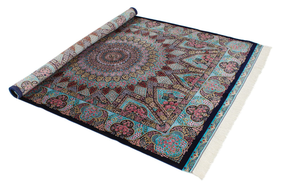5x7 Navy and Blue Turkish Silk Rug