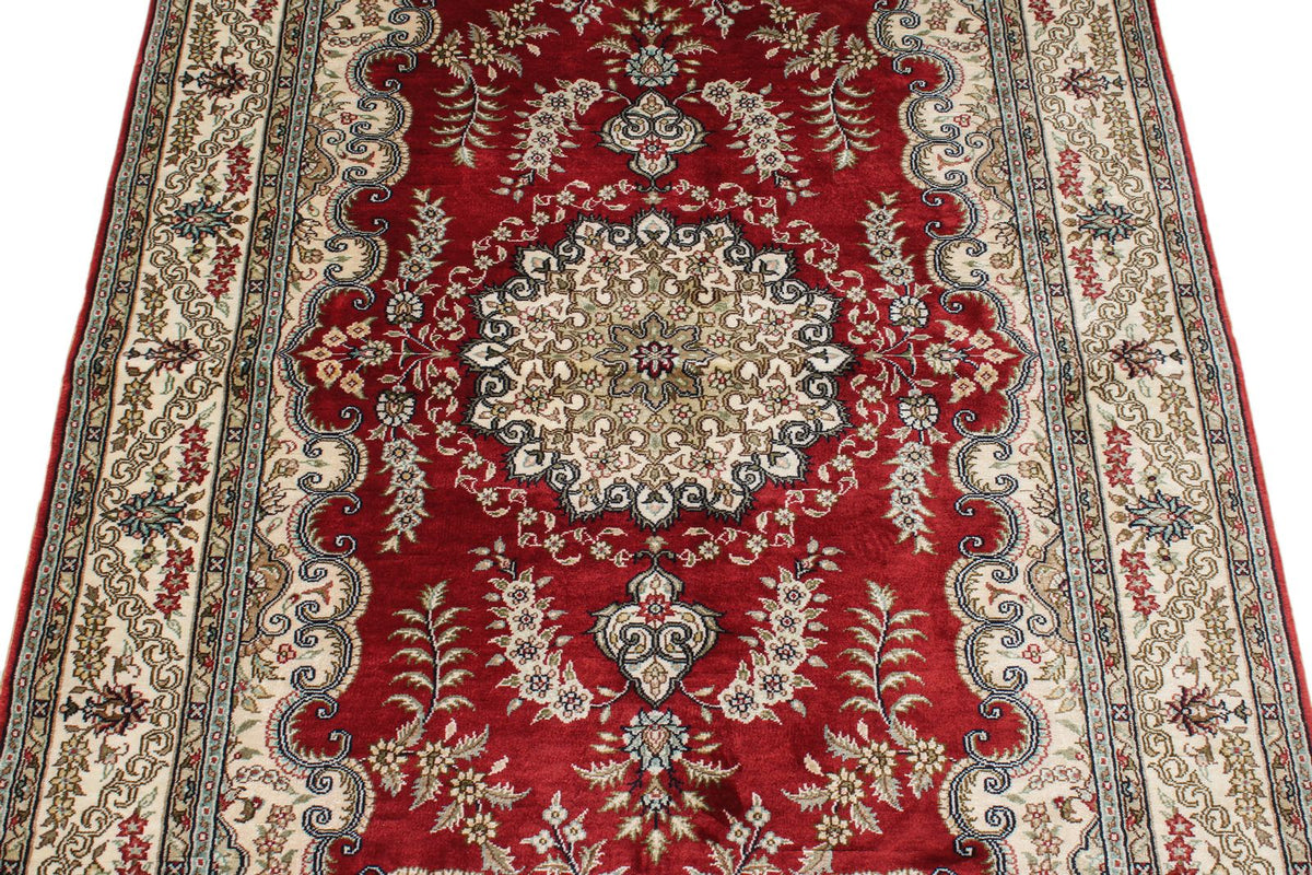 3x5 Red and Ivory Turkish Silk Rug