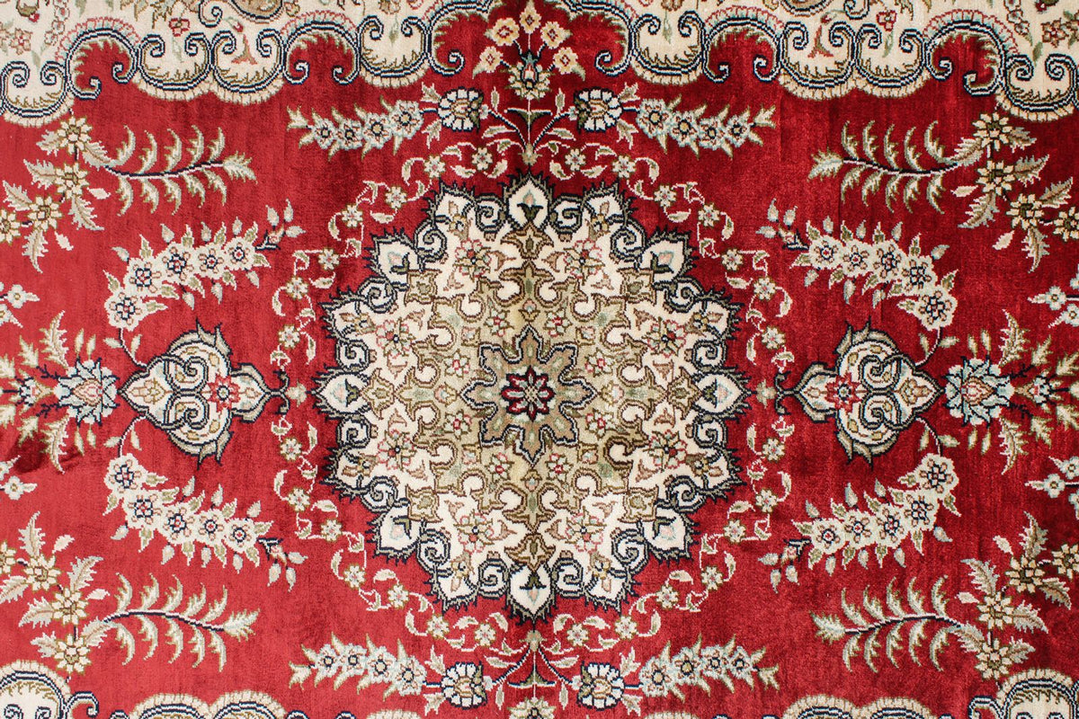 3x5 Red and Ivory Turkish Silk Rug