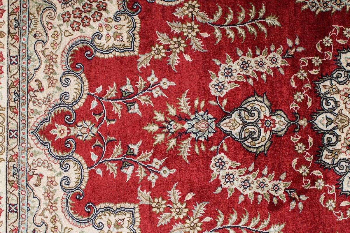 3x5 Red and Ivory Turkish Silk Rug