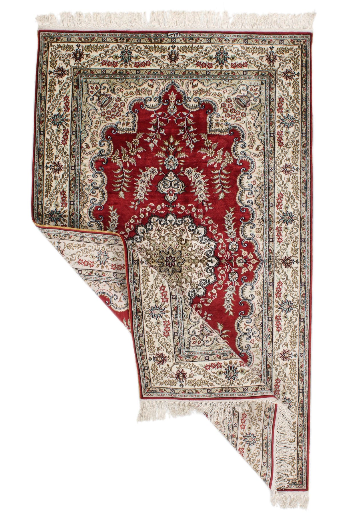 3x5 Red and Ivory Turkish Silk Rug