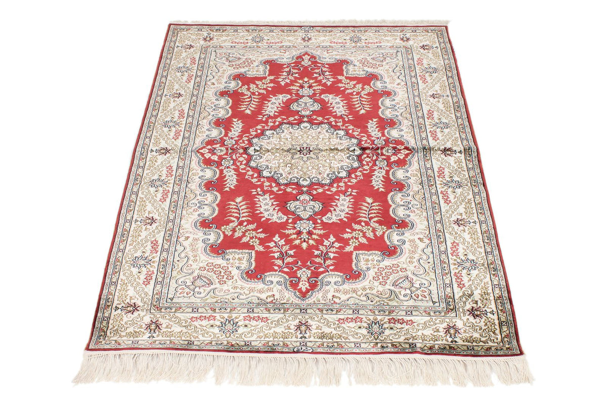 3x5 Red and Ivory Turkish Silk Rug