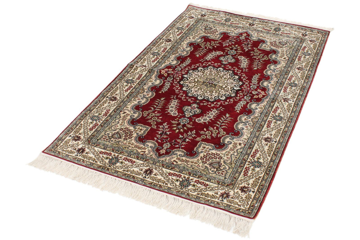 3x5 Red and Ivory Turkish Silk Rug