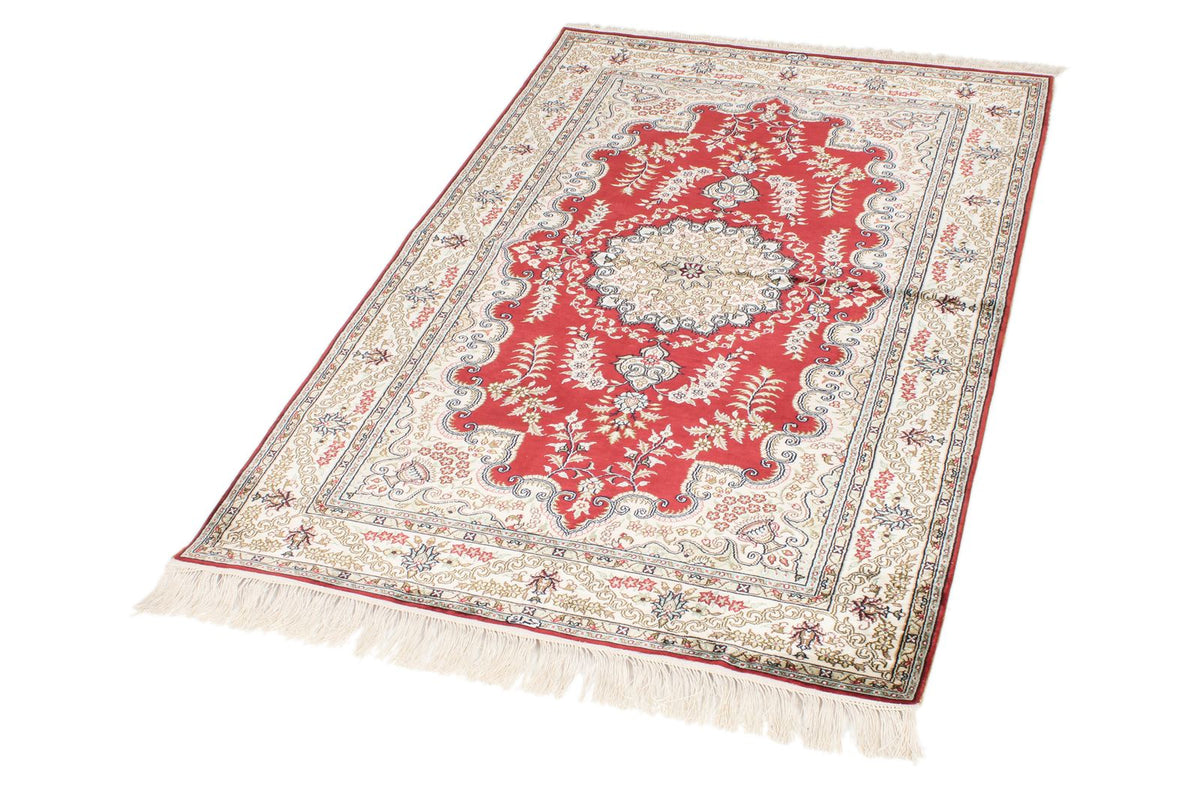3x5 Red and Ivory Turkish Silk Rug