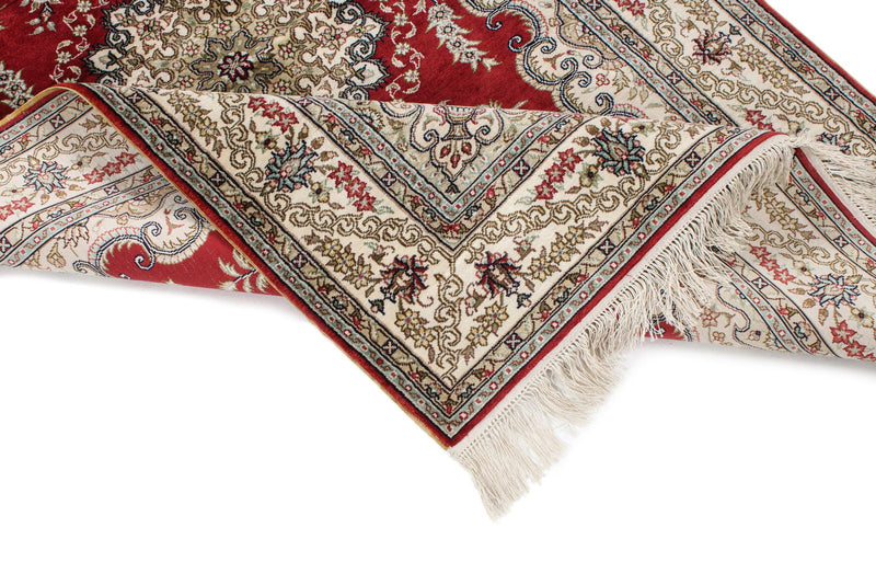 3x5 Red and Ivory Turkish Silk Rug