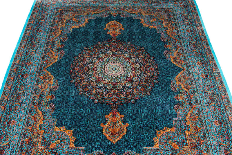 5x7 Navy and Blue Turkish Silk Rug