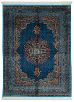 5x7 Navy and Blue Turkish Silk Rug