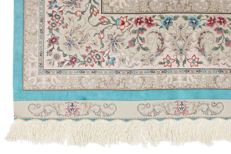 7x10 Turquoise and Pink Turkish Silk Rug