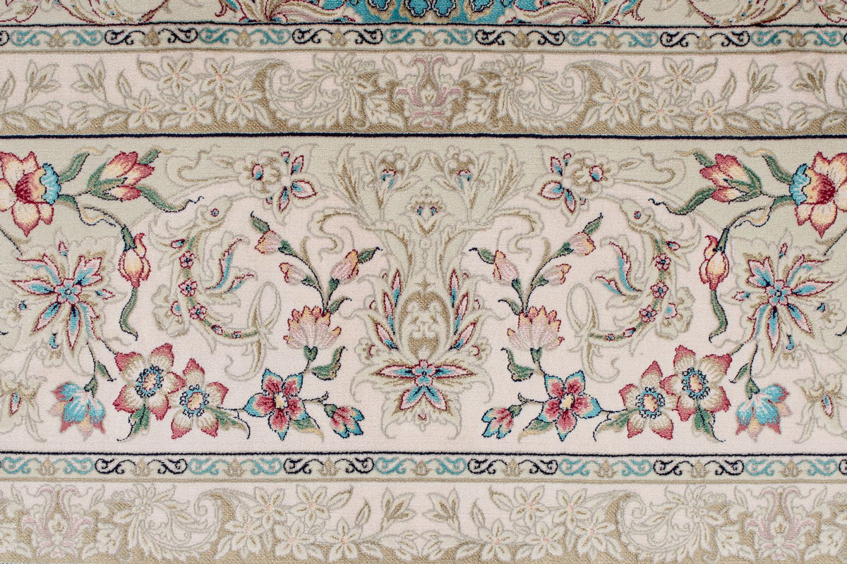 7x10 Turquoise and Pink Turkish Silk Rug