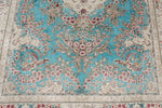 7x10 Turquoise and Pink Turkish Silk Rug