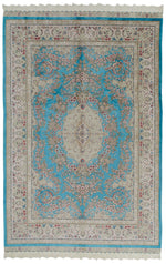 7x10 Turquoise and Pink Turkish Silk Rug