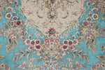 7x10 Turquoise and Pink Turkish Silk Rug