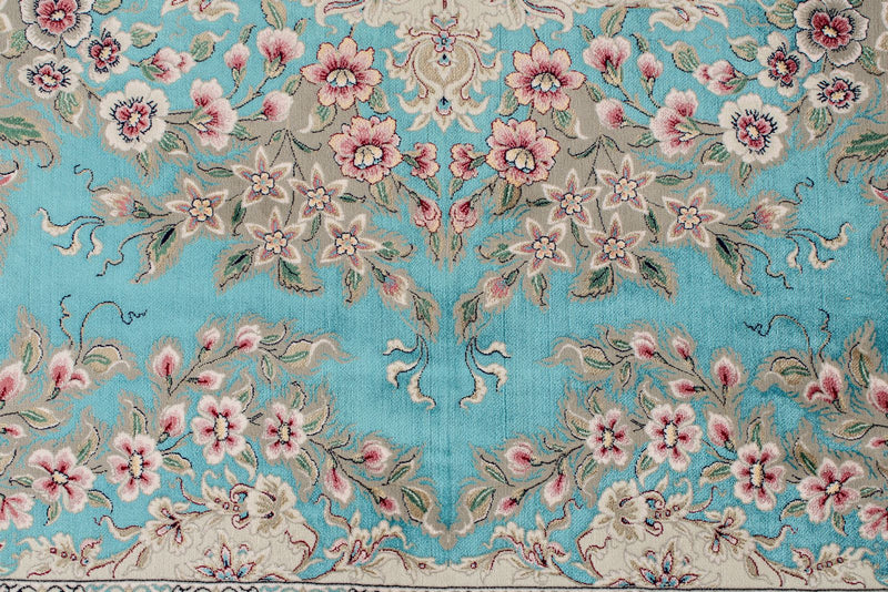 7x10 Turquoise and Pink Turkish Silk Rug