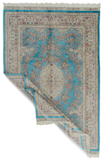 7x10 Turquoise and Pink Turkish Silk Rug