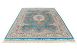 7x10 Turquoise and Pink Turkish Silk Rug