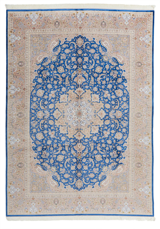8x12 Blue and Brown Turkish Silk Rug