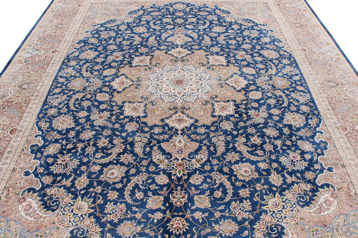 8x12 Blue and Brown Turkish Silk Rug