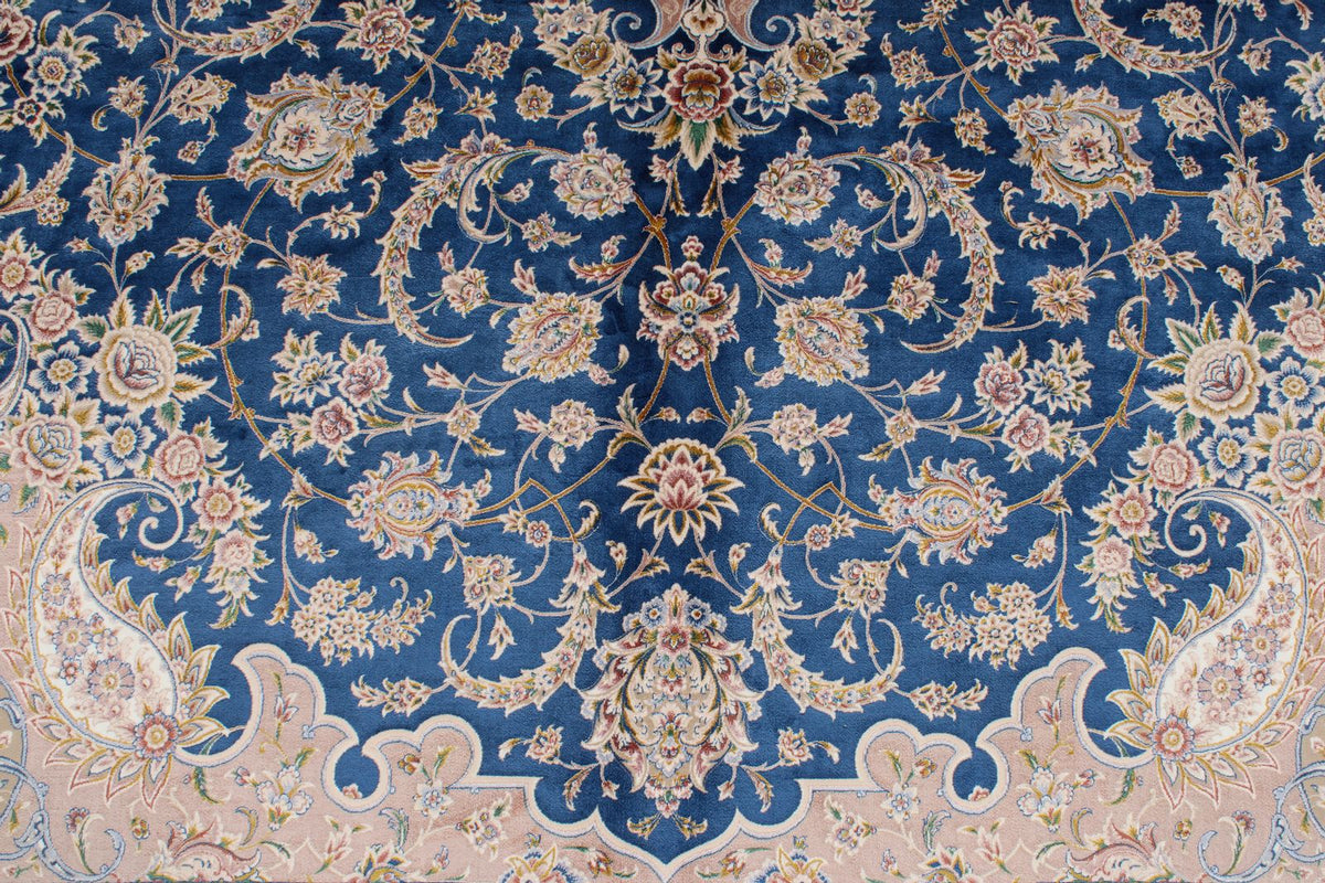 8x12 Blue and Brown Turkish Silk Rug